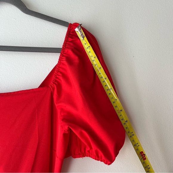 Red Puff Sleeve Cutout Back Midi Dress Women’s Size M Romantic Party Date Night - Picture 10 of 11